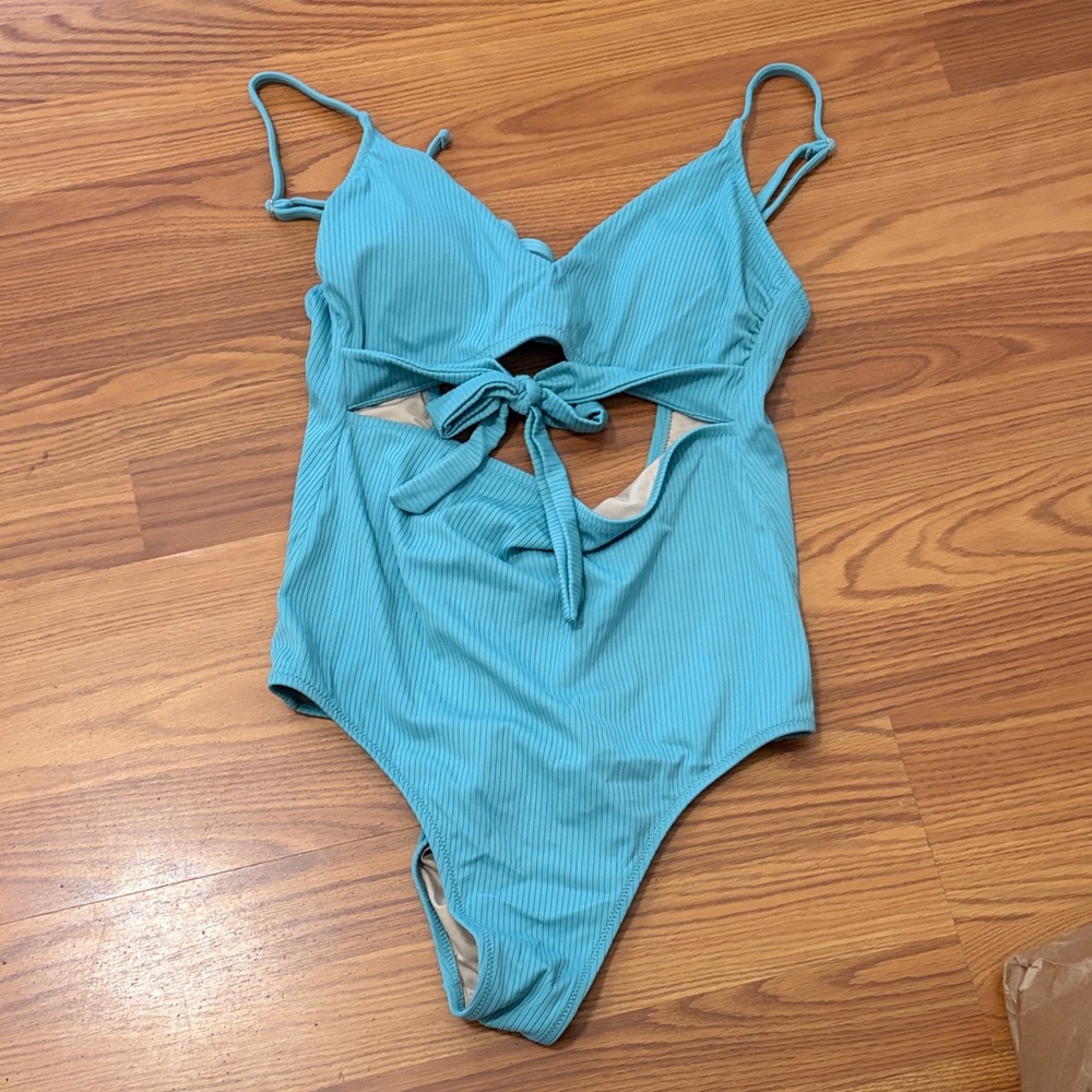 Shade and Shore Teal Cutout One-Piece Swimsuit